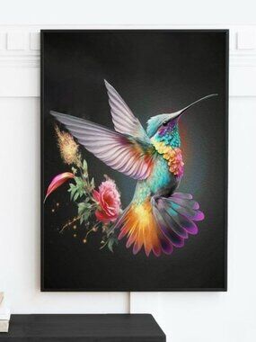 20x30 Hummingbird Colorful Art Poster‎